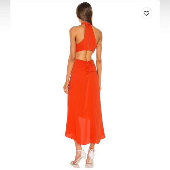 BCBGMAXAZRIA Tie Front MIDI Dress Color: Cherry Tomato Size: 6 - Picture 2 of 7